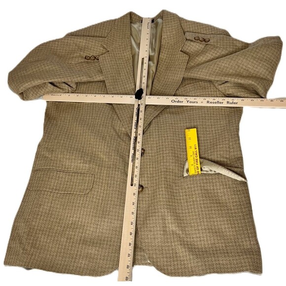 Vintage Lana Moda Fine Italian Mens Blazer Beige Tan Silk Wool Size 42R - Picture 10 of 12